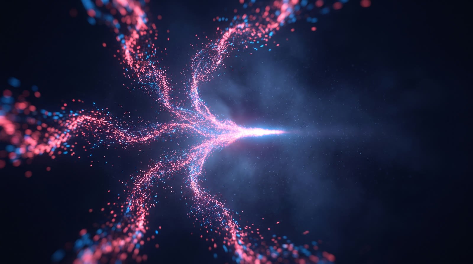 Streams of sparks funnelling together into one channel