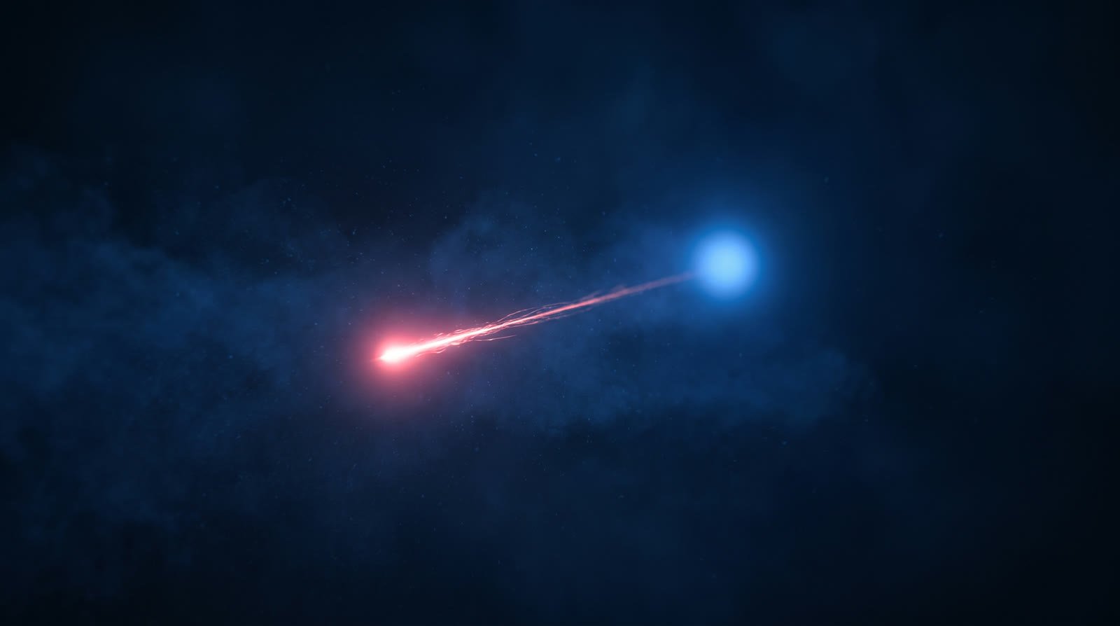 A single spark travelling out from a distant glow